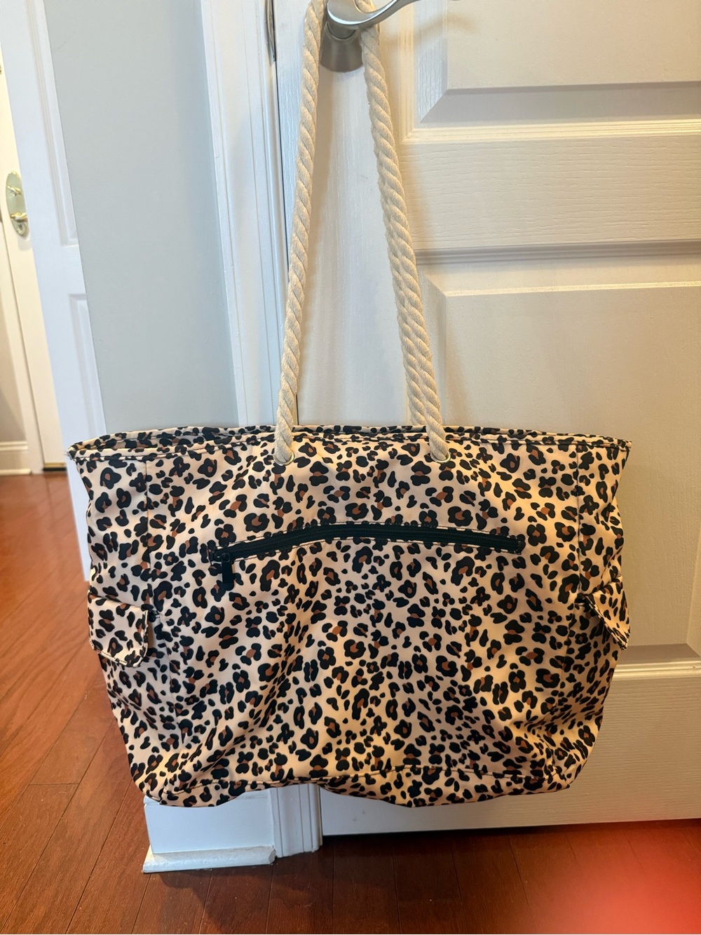 Leopard Print Rope-Handle Tote Bag - Beige/Black - Picture 4 of 10